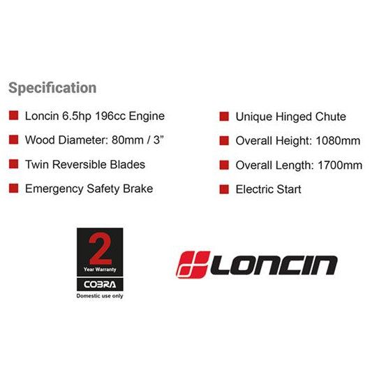 Cobra CHIP650LE Petrol Chipper Shredder 196cc / 80mm  (Electric Start)
