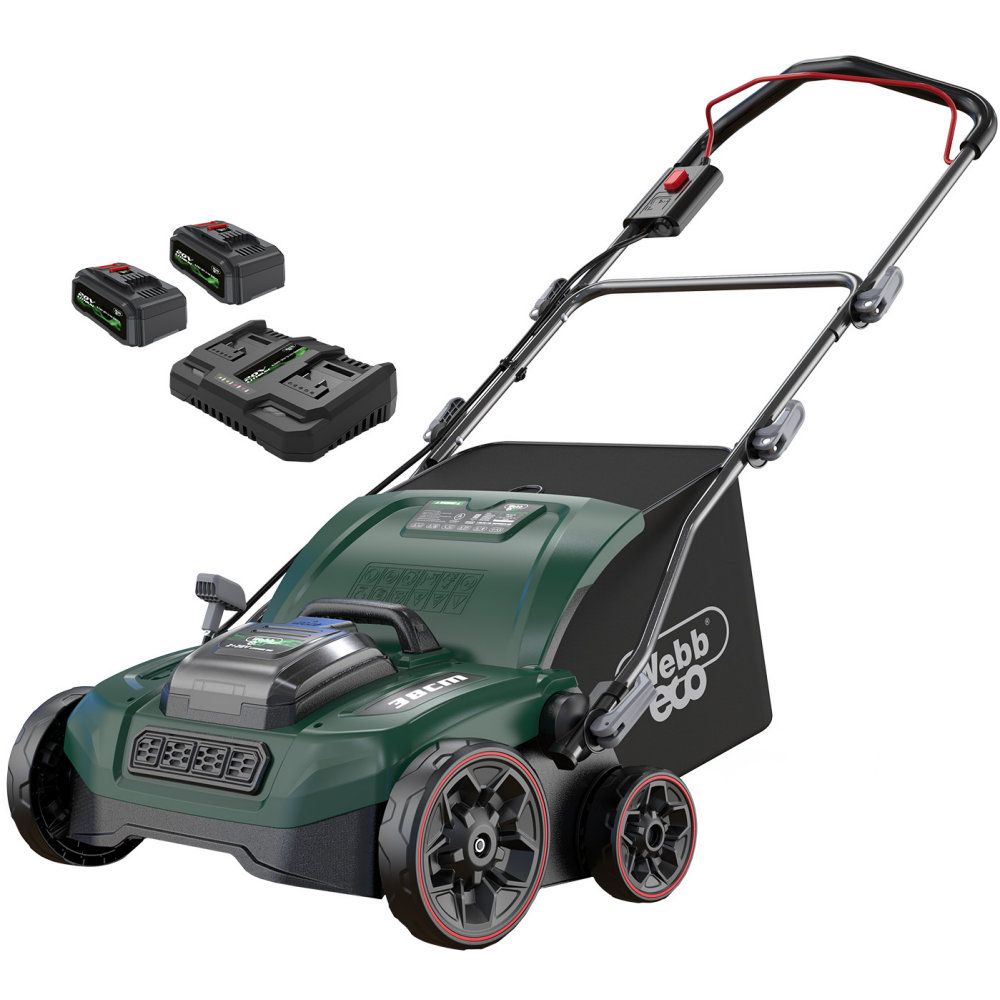 Webb 40v Cordless Scarifier Rake 38cm KIT - (2 x 20v) 4ah Batteries / Charger Webb 40v Cordless Scarifier Rake 38cm KIT - (2 x 20v) 4ah Batteries / Charger