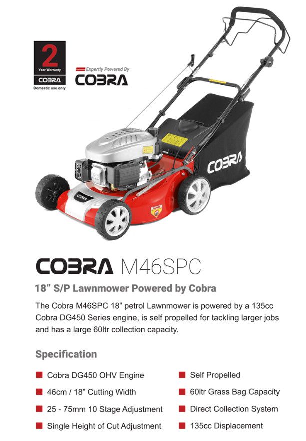 Cobra RM46SPC 46cm SP Petrol Roller Lawnmower