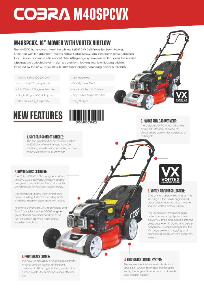 Cobra M40SPCVX Petrol Mower 40cm / 131cc / Self-Propelled