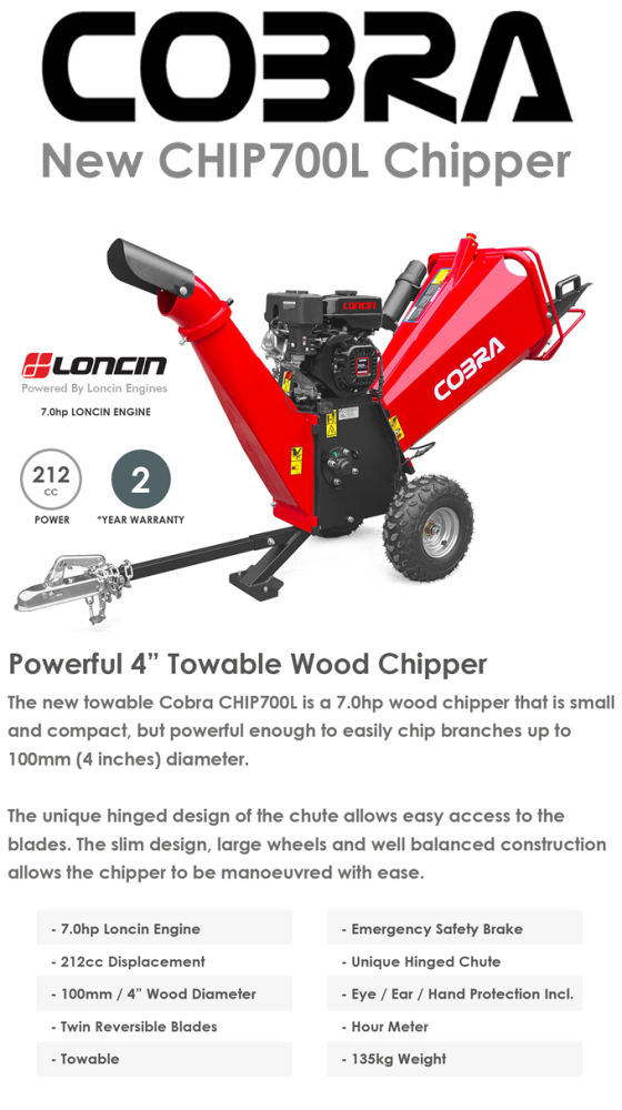 Cobra CHIP700L Towable Petrol Chipper Shredder 212cc / 100mm