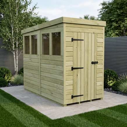 4 x 8 Pent Shed Single Door, With Windows